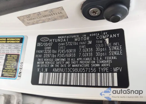 2008 Hyundai Veracruz Gls/Se/Limited из США, поврежденный, VIN KM8NU13C98U057156